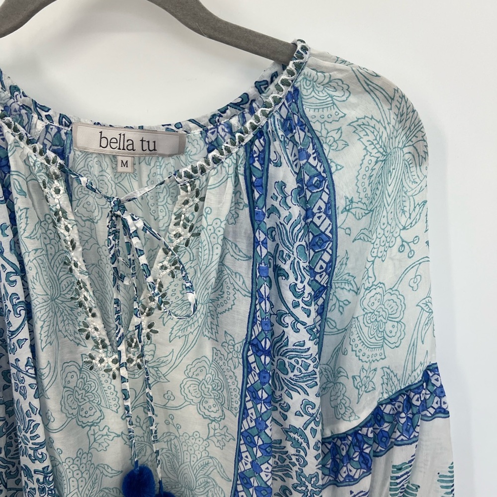 Bella tu blue and white peasant blouse - Picture 3 of 11